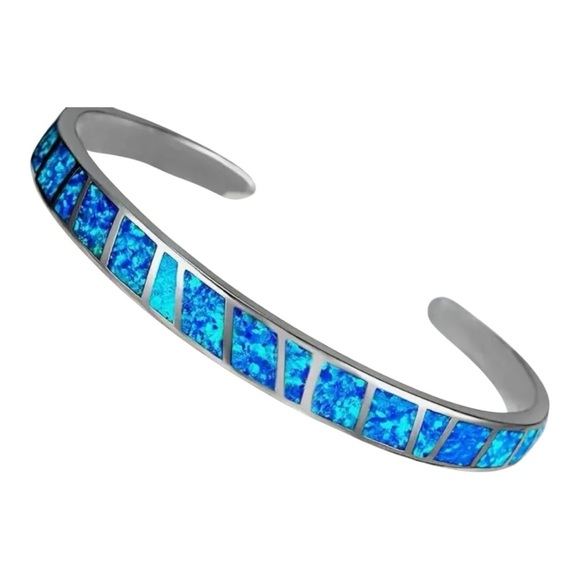 3️⃣5️⃣Blue Opal and Silver Women's Cuff Bracelet - Picture 1 of 2